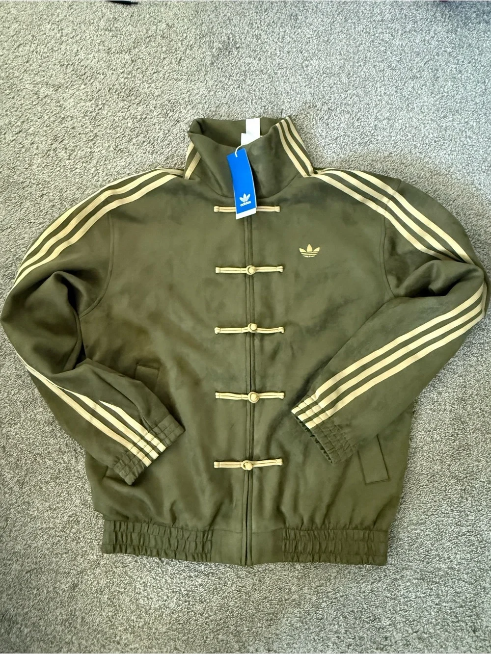 adidas Olive Green Bomber Jacket with Cream Stripes